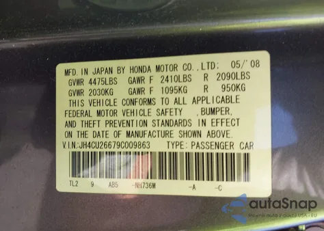 2009 Acura Tsx from USA, damaged, VIN JH4CU26679C009863